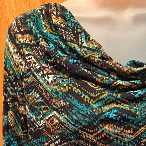 Susan Graver Liquid Knit Teal and Black Chevron Cowl Neck Tunic Blouse XXS - Picture 3 of 9